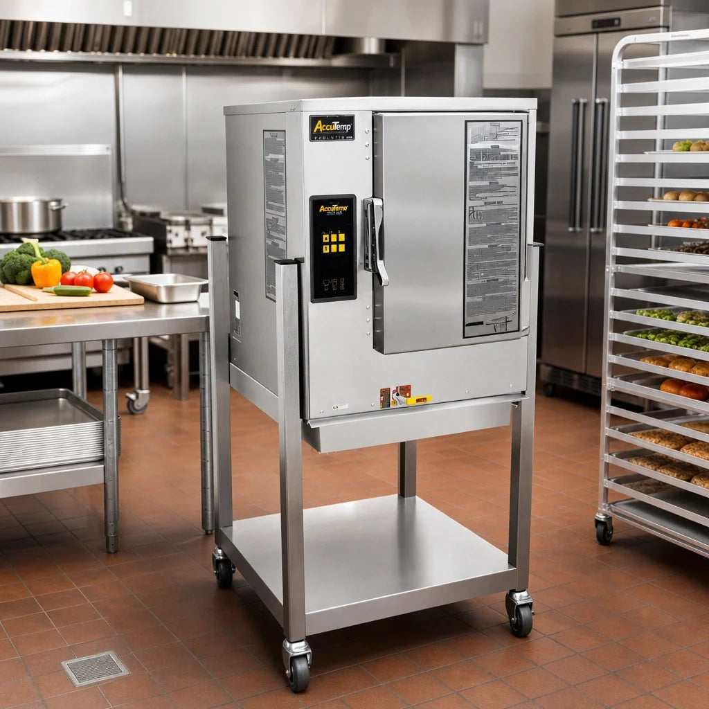 AccuTemp Evolution N61201E060 SGL Boilerless Natural Gas Convection Steamer, 6 Full-Size Pans, Digital Controls, with Stand