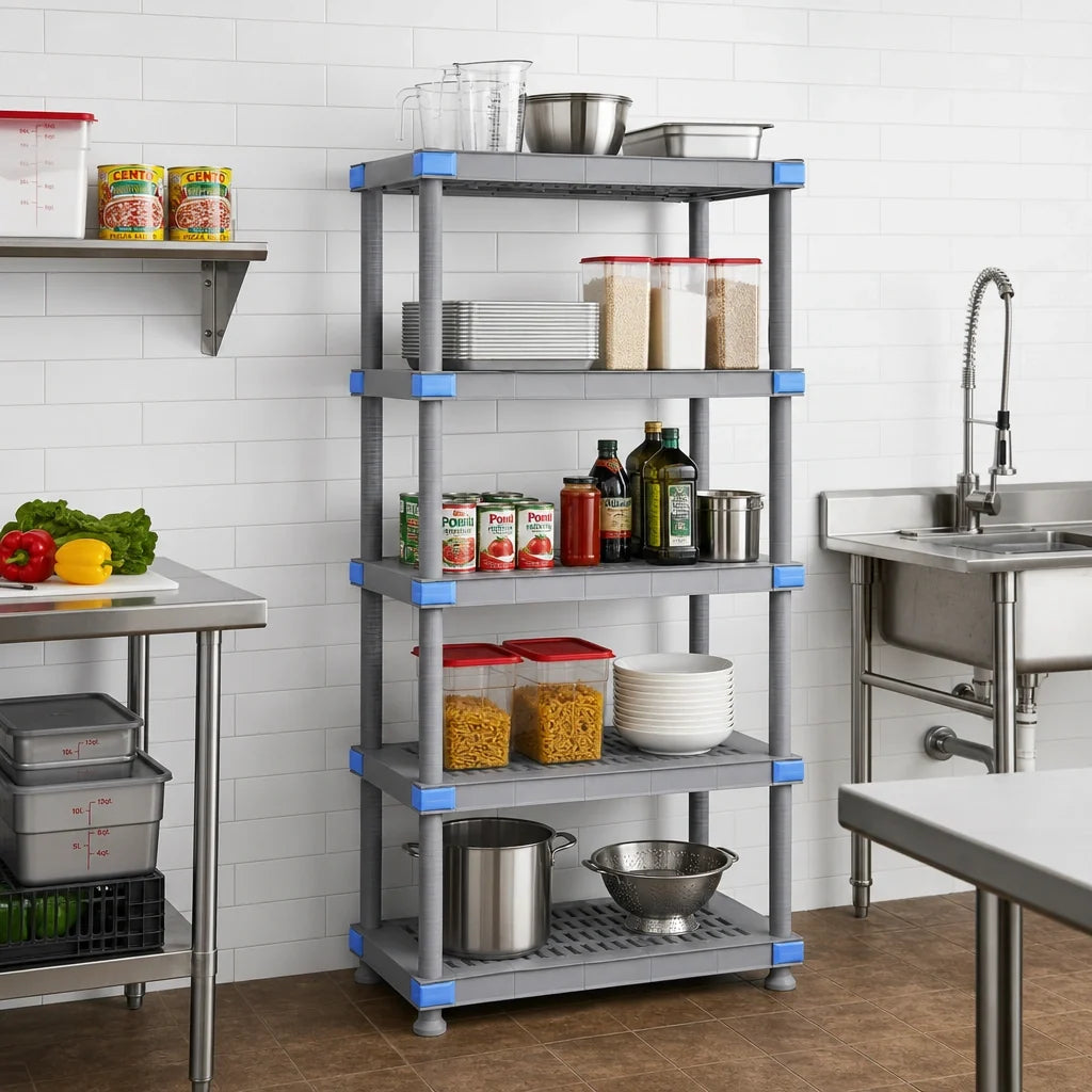 Quantum Millenia QP213650VS-5 Gray Polymer Starter Shelving Unit, 5 Louvered Shelves, 36"W x 21"D x 50"H