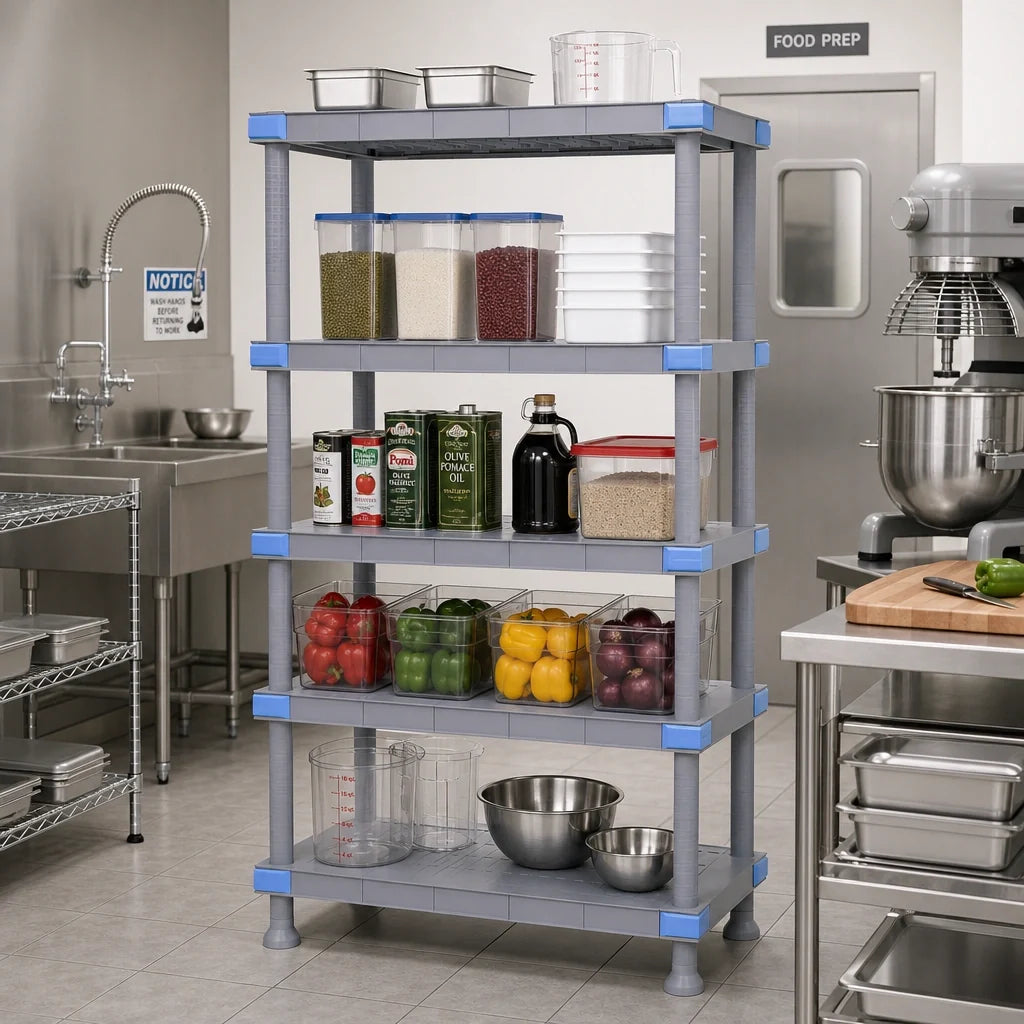 Quantum Millenia QP244274SS-5 42"W x 24"D x 74"H Gray Polymer Shelving Unit, 5 Solid Shelves, Stationary Starter