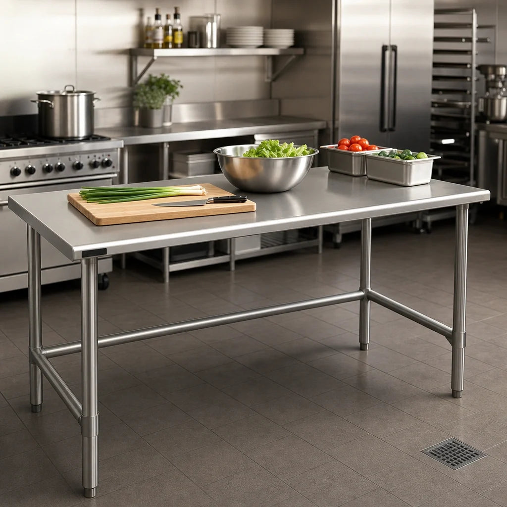 Eagle Group Spec-Master T3648STE 48" x 36" 14-Gauge 300-Series Stainless Steel Work Table with Rolled Edges and Open Base