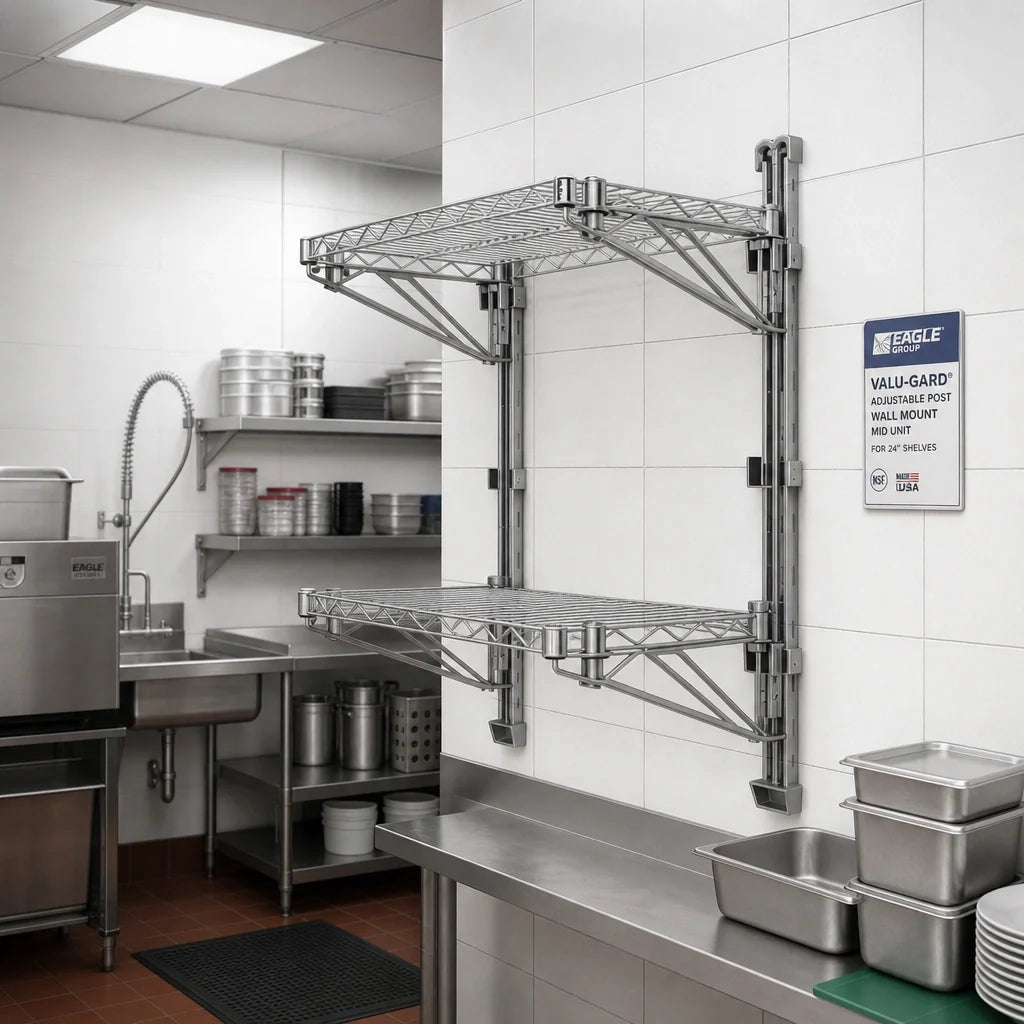 Eagle Group Valu-Gard PWM24-2VG Adjustable Post Wire Wall-Mount Mid Unit for 24-Inch Shelves, 33-Inch Post, Green Epoxy Finish