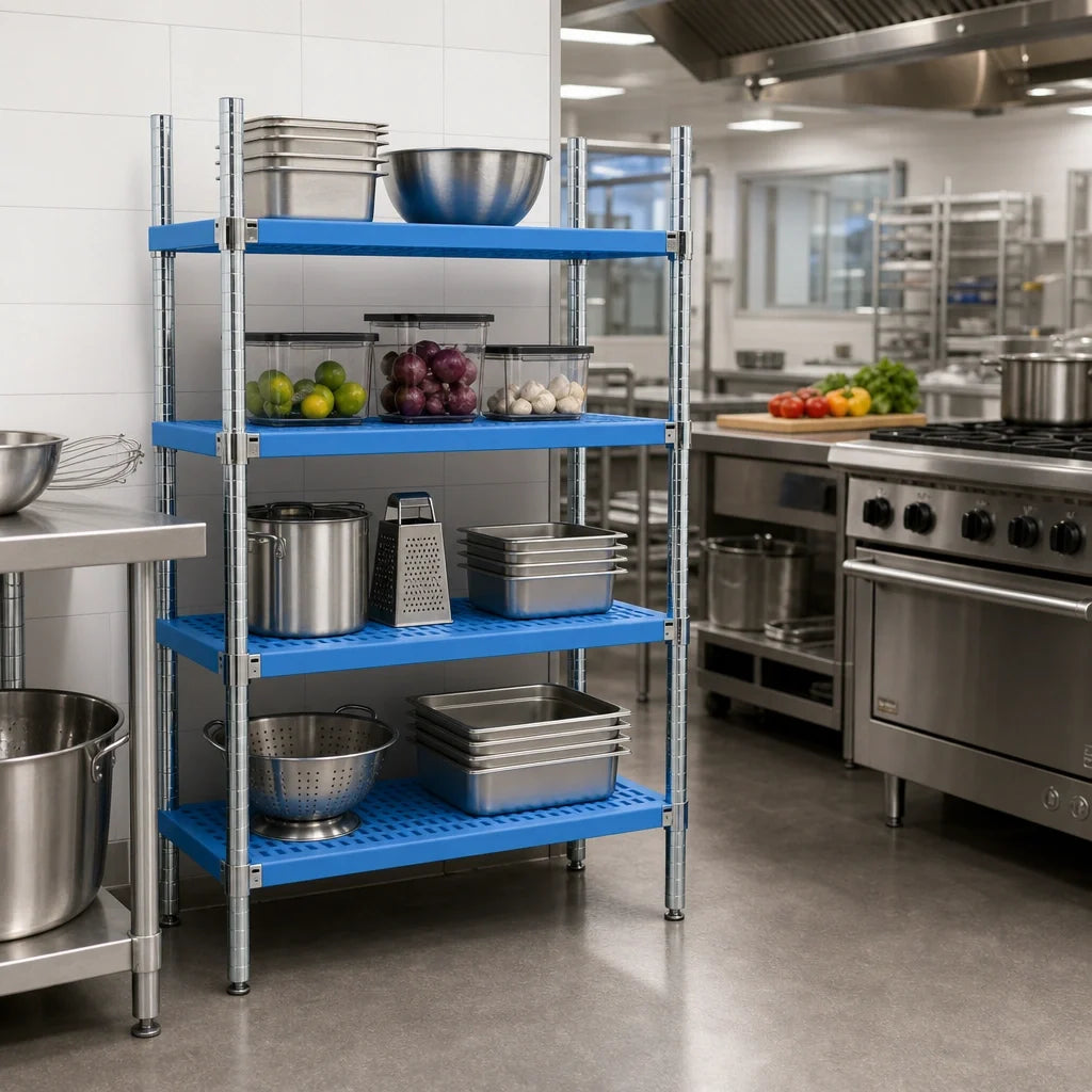 Eagle Group QuadPlus QPF-2472C-BS 72 x 24 Inch Solid Blue Polymer Shelf Mat with Chrome Frame Case of 2