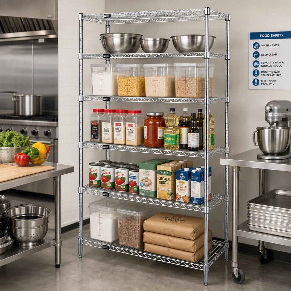 Quantum WR86-2154C-5 Stationary 5-Shelf Wire Shelving Starter Kit, 54"W x 21"D x 86"H, Chrome Finish