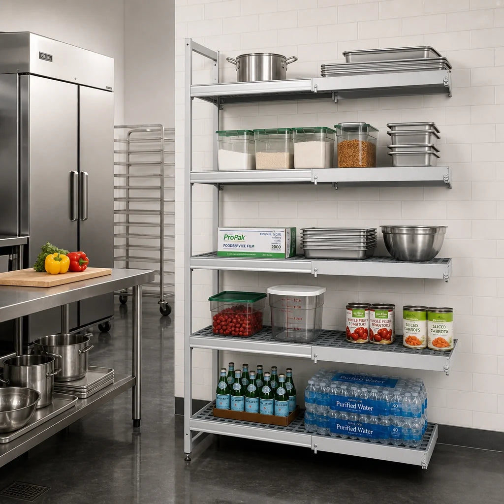 Fermod Fermostock 5R47B83-CE 5-Tier Corner Expansion Polymer Shelving Add-On Unit, 83" H x 47" W x 18" D
