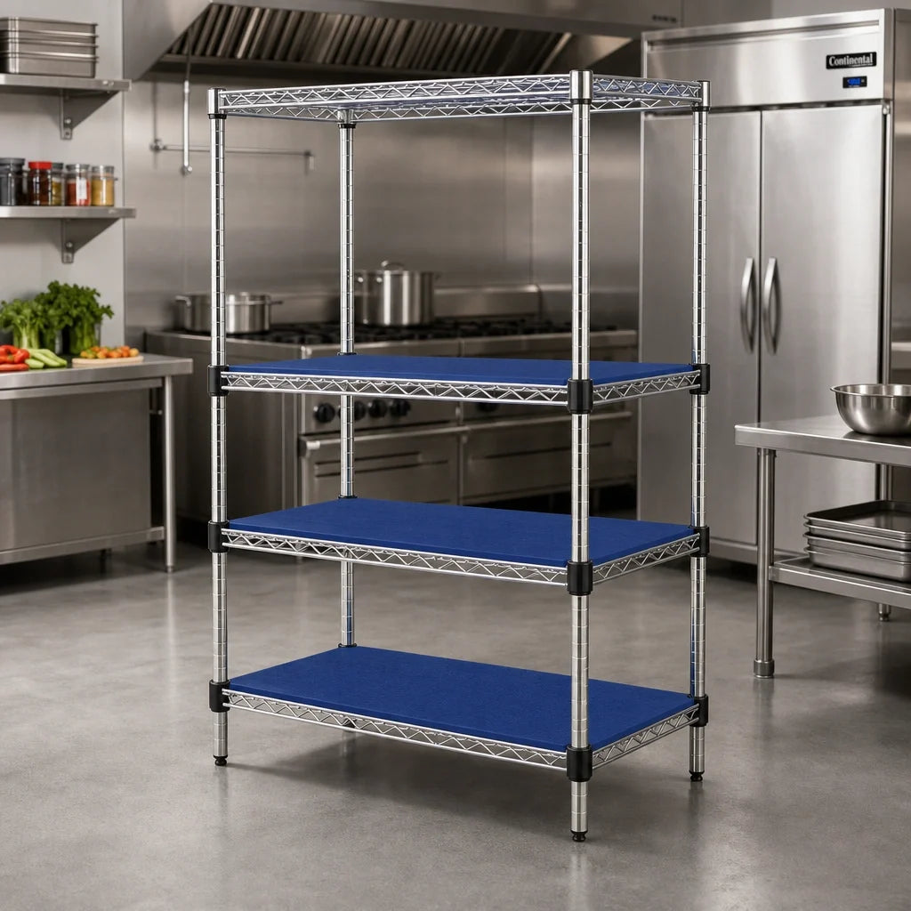 Eagle Group QuadPlus QPF-QA2424C-BS 24" x 24" Solid Blue Polymer Shelf Mat with Antimicrobial Protection and Chrome Wire Frame Case of 4