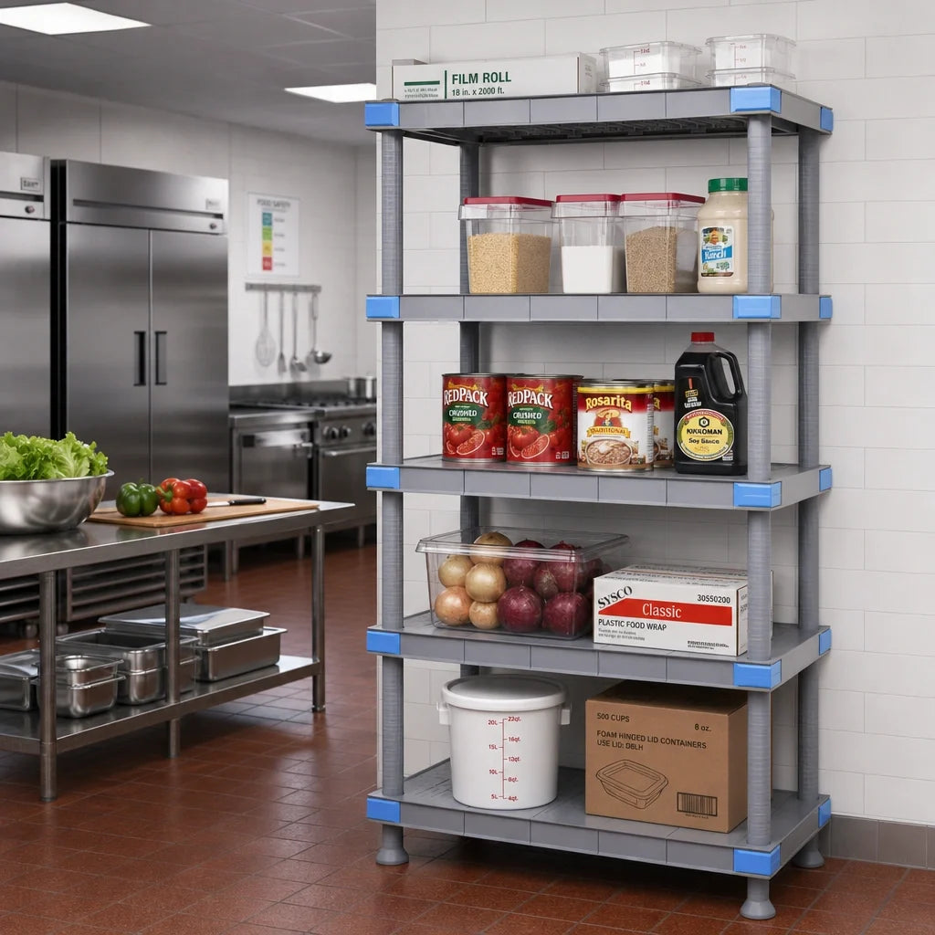 Quantum Millenia QP182486SS-5 24"W x 18"D x 86"H Gray Polymer Shelving Starter Unit, 5 Solid Shelves