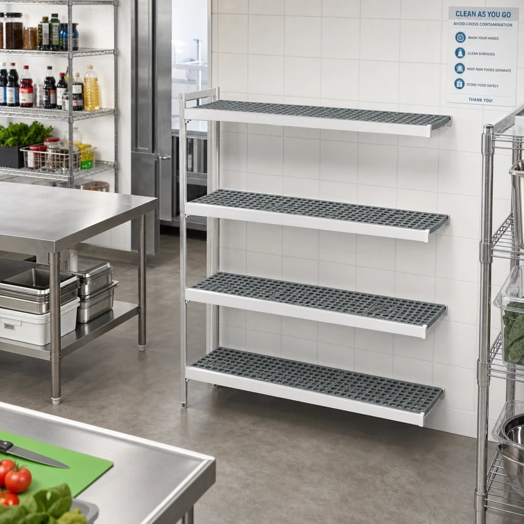 Fermod Fermostock 4R42B66-E 4-Tier Polymer Shelving Add-On Unit, Gray, 42"W x 18"D x 66"H, 800 lb. per Shelf