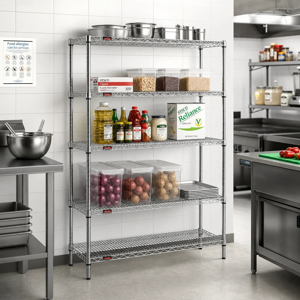 Eagle Group Add-A-Shelf RS4-63-A2148C 4-Tier Stationary Wire Shelving Starter Unit, 48W x 21D x 63H, Chrome