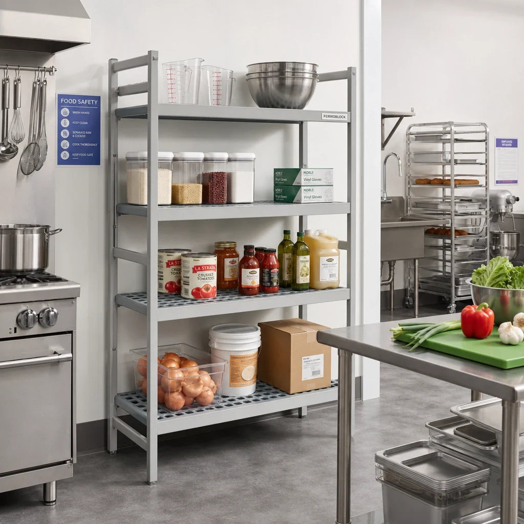 Fermod Fermostock 4R35B83 4-Tier Stationary Starter Polymer Shelving Unit, 35W x 18D x 83H, Gray