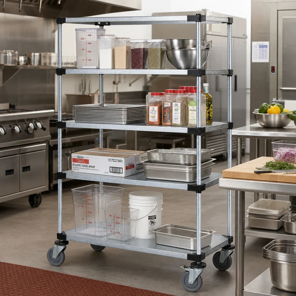 Quantum M1836SG46-5 Mobile Shelving Cart, 5 Solid Galvanized Steel Shelves, 36 x 18 x 69 Inches