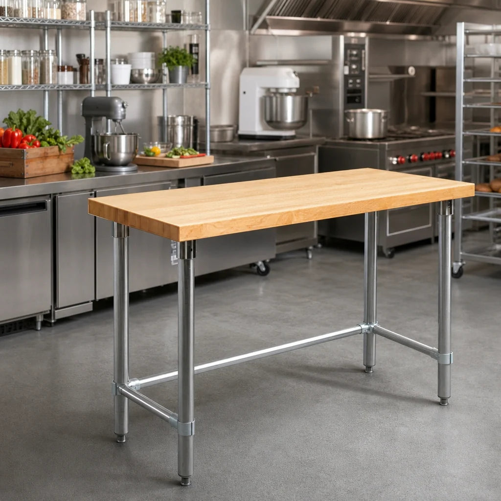 Eagle Group MT2472GT 72-Inch x 24-Inch Hardwood Top Work Table, 1-3/4-Inch Thick, Galvanized Open Base, No Backsplash