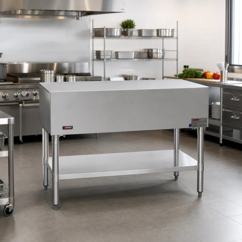 Eagle Group ST-4 Stainless Steel Solid-Top Utility Serving Counter, 63-1/2" Wide, Open Base