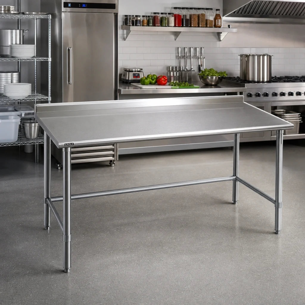Eagle Group Spec-Master UT3660STE 60"W x 36"D Stainless Steel Work Table, 14-Gauge 300 Series Top, 1-1/2" Rear Upturn