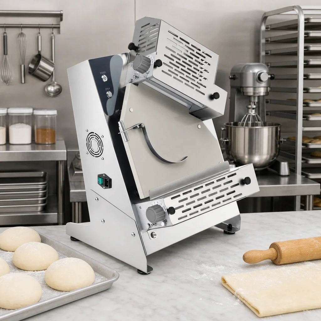 Eurodib USA PROLL3202PLUS Countertop Dough Sheeter/Roller with Top and Bottom Rollers, 304 Stainless Steel, 7 Thickness Settings