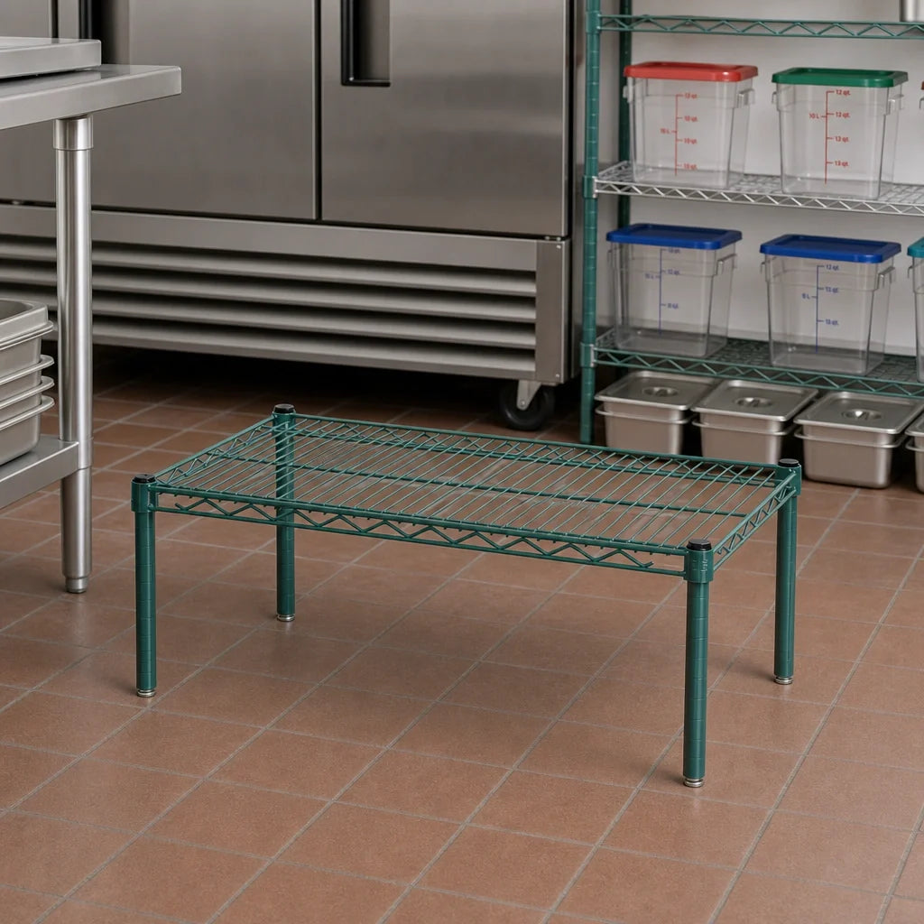 Quantum 244814PP 48 x 24 x 14 Inch Green Epoxy Antimicrobial Platform Dunnage Rack, 600-800 lb. Capacity