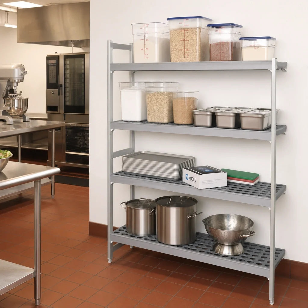 Fermod Fermostock 4R38A83-E 4-Tier Gray Polymer Shelving Add-On Unit, Perforated, 83"H x 38"W x 14"D