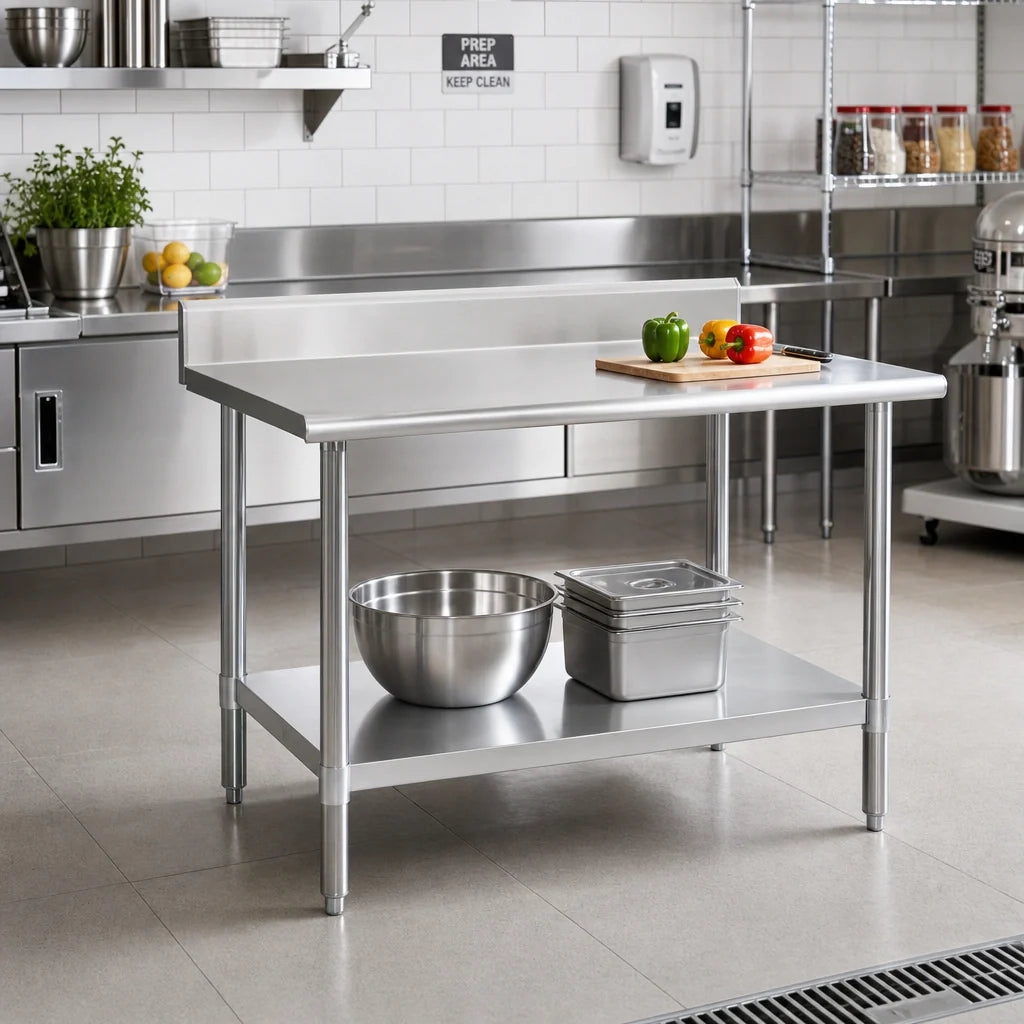 Eagle Group Deluxe T3048EB-BS 48 x 30-Inch Stainless Steel Work Table, 16-Gauge 300 Series Top, Backsplash and Undershelf
