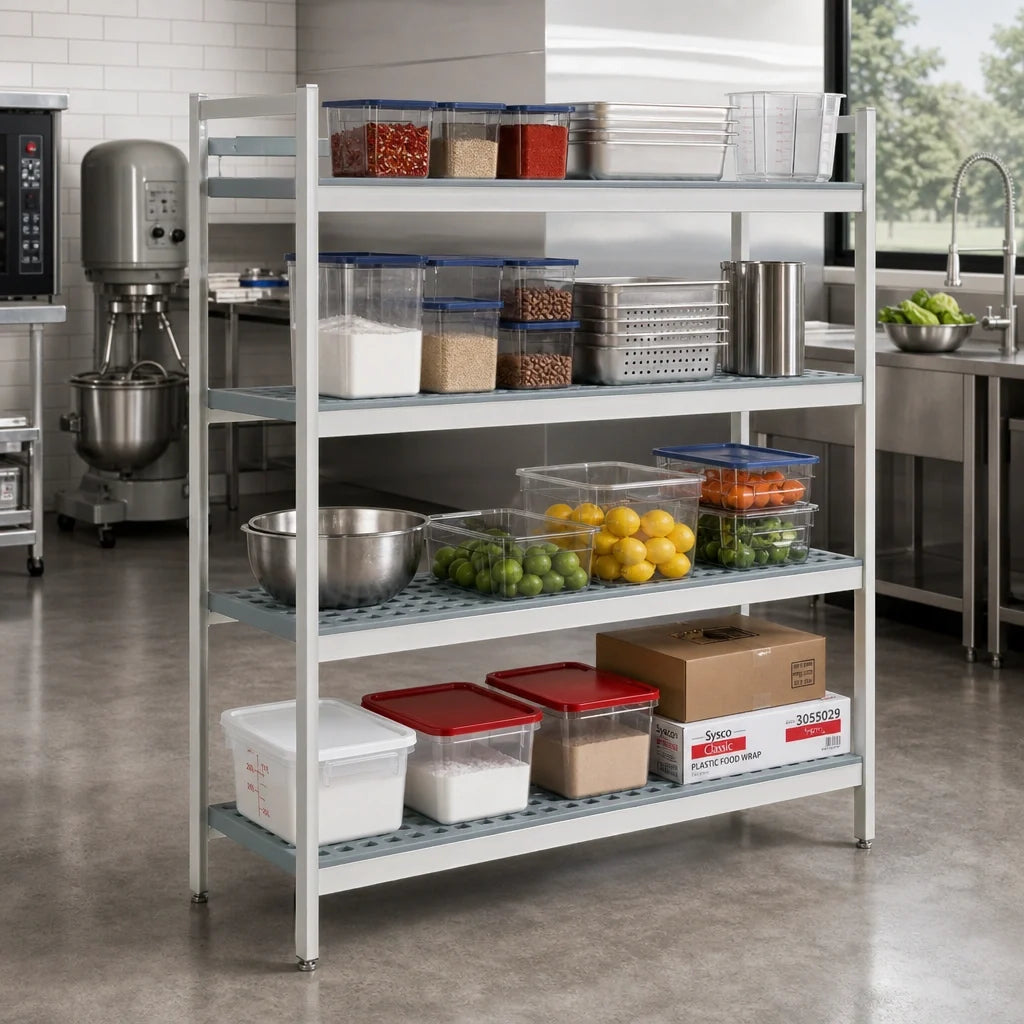 Fermod Fermostock 4R64C71 4-Tier Perforated Starter Shelving Unit with Polymer Inserts, 64"W x 22"D x 71"H