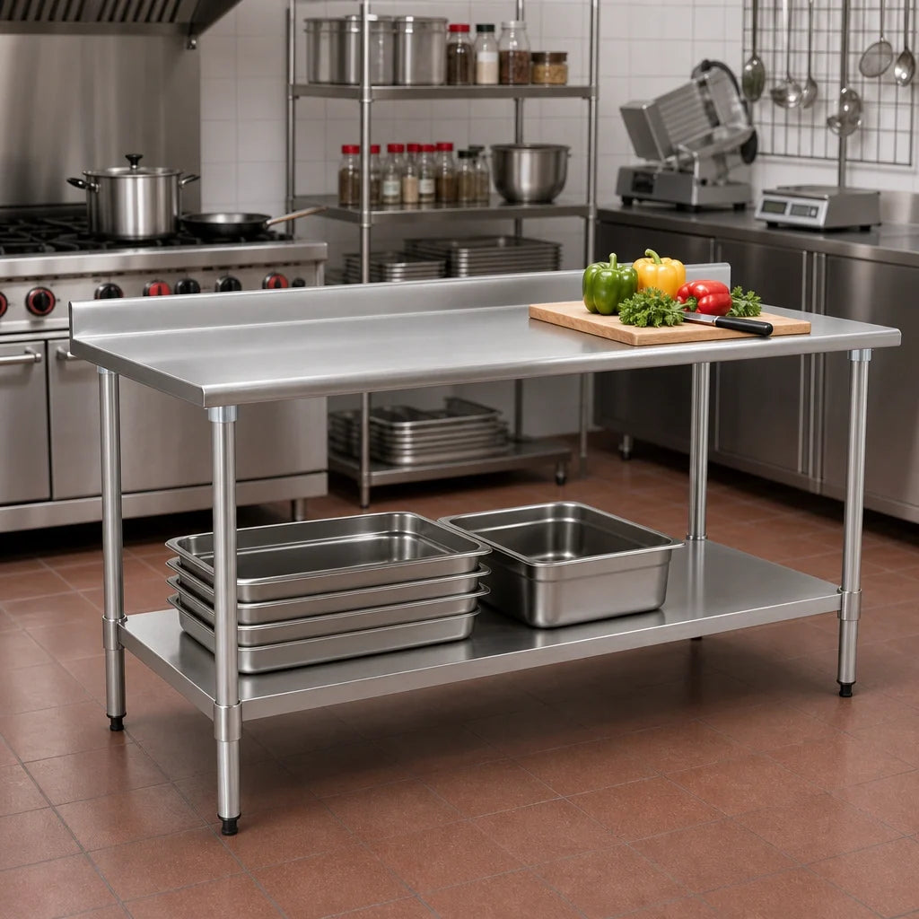 Eagle Group BlendPort® BPT-2448SB-BS 48"W x 24"D 430 Stainless Steel Work Table with 4-1/2" Backsplash and Adjustable Undershelf