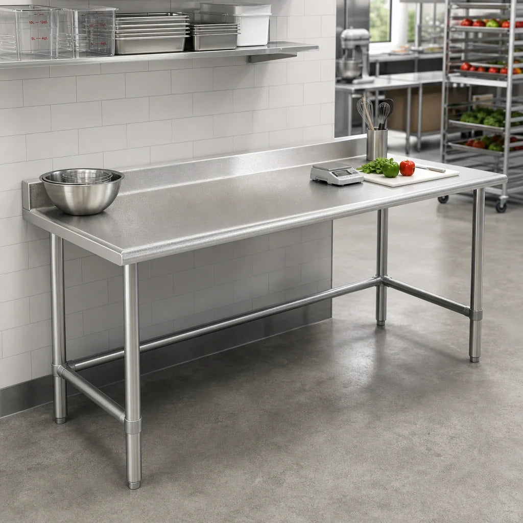 Eagle Group Spec-Master T24144STEM-BS 144-Inch x 24-Inch 14-Gauge Stainless Steel Work Table with 4-1/2-Inch Backsplash