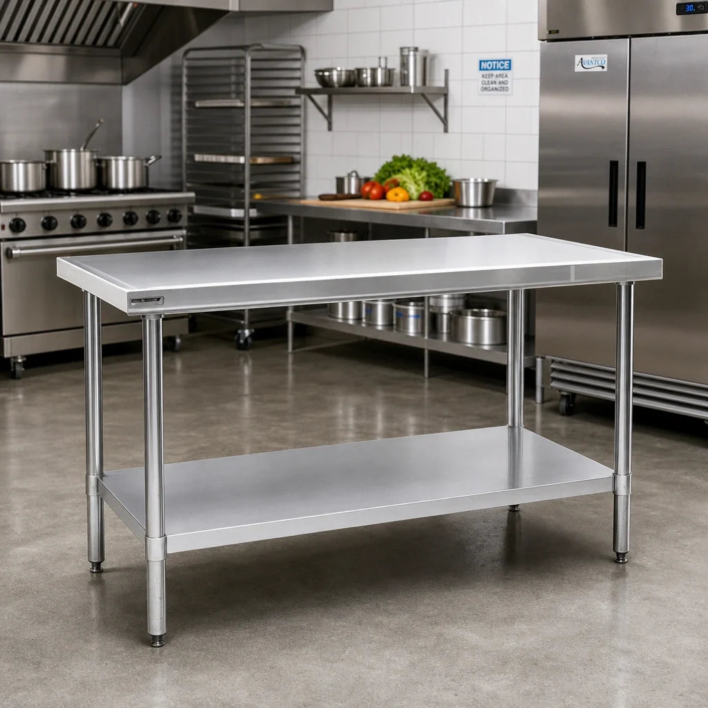 Eagle Group Spec-Master T3084EM 84-Inch x 30-Inch Stainless Steel Work Table, 14-Gauge 300 Series Top, Marine Edge, Adjustable Galvanized Undershelf