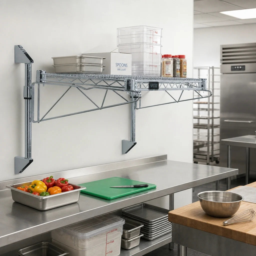 Quantum WC14-CB2460GY Cantilever Wall-Mount Wire Shelving Unit, 60"W x 24"D, Gray Epoxy Finish