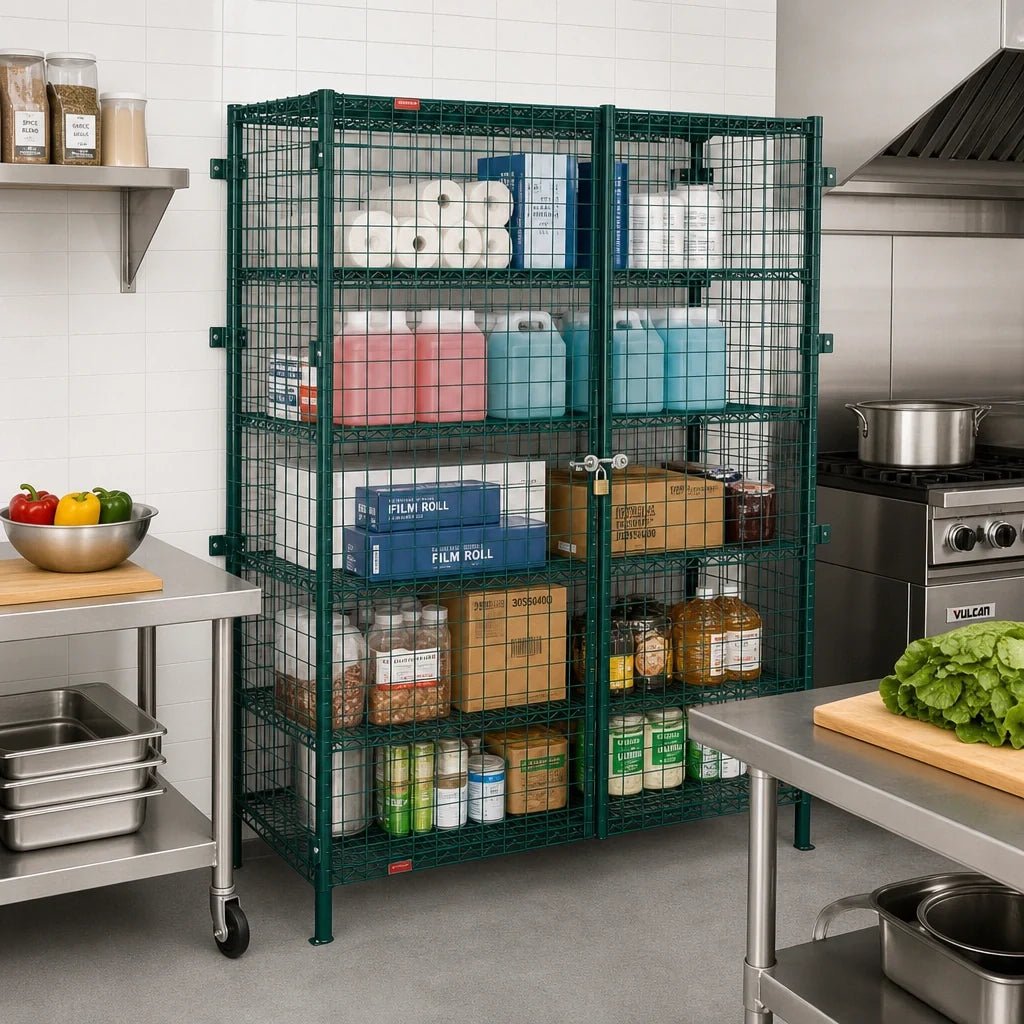Eagle Group EagleGard SC1460E Stationary Wire Security Cage with Dual Padlockable Doors, 63-1/4 x 17-1/4 x 67 Inches