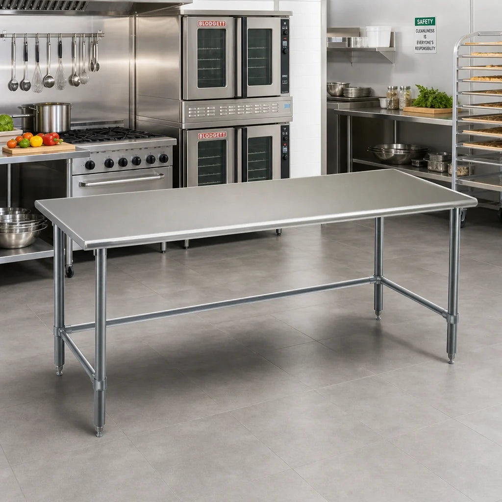 Eagle Group Spec-Master T24144GTE 144-Inch x 24-Inch 14-Gauge 304 Stainless Steel Work Table with Open Galvanized Base