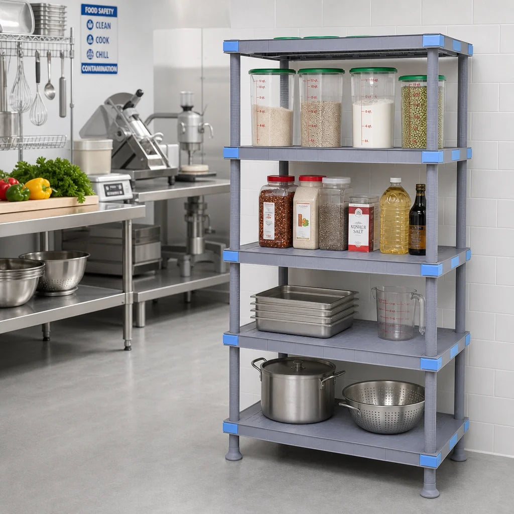 Quantum Millenia QP243050SS-4 30"W x 24"D x 50"H Gray Polymer Shelving Starter Unit with 4 Solid Shelves