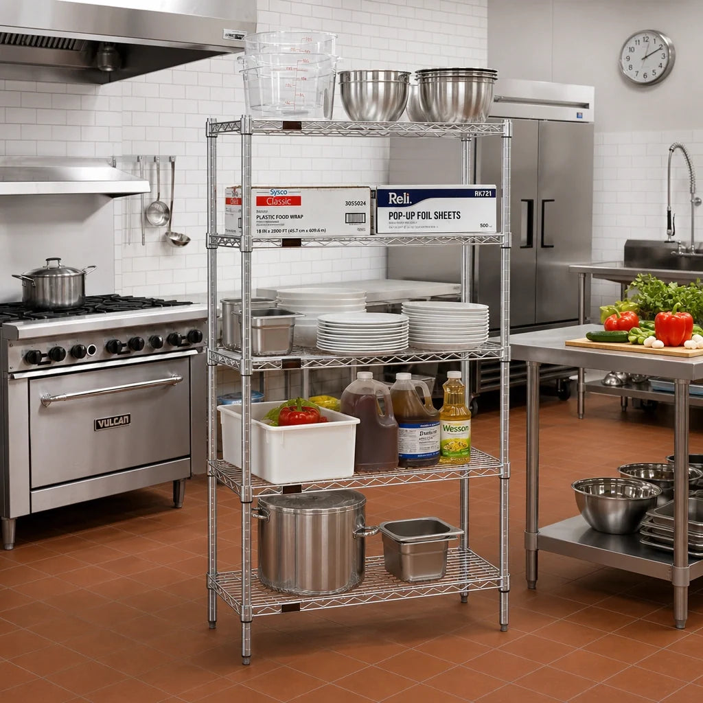 Eagle Group S5-74-1830C 5-Tier Stationary Wire Starter Shelving Unit, 30 x 18 x 74 Inches, Chrome-Plated
