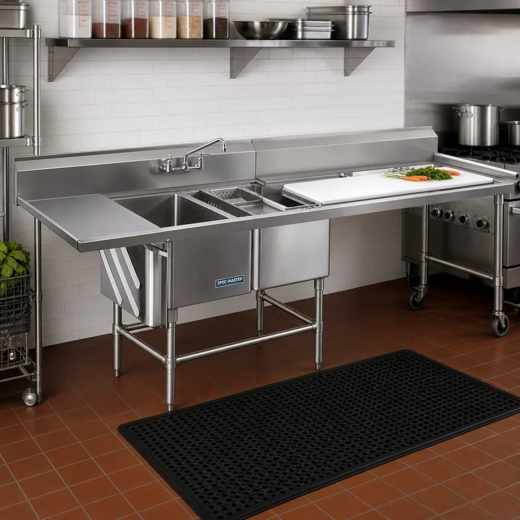Eagle Group Spec-Master FNP2840-2-48TR Two-Compartment 14-Gauge Stainless Steel Prep Sink with Left Drainboard and 48-Inch Prep Area
