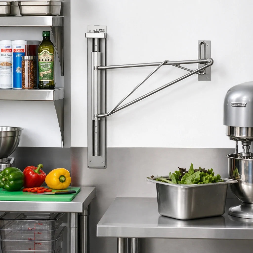 Eagle Group PWE14-1S Prepackaged Adjustable Post Wire Wall-Mount End Unit for 14-Inch Deep Shelf, Stainless Steel