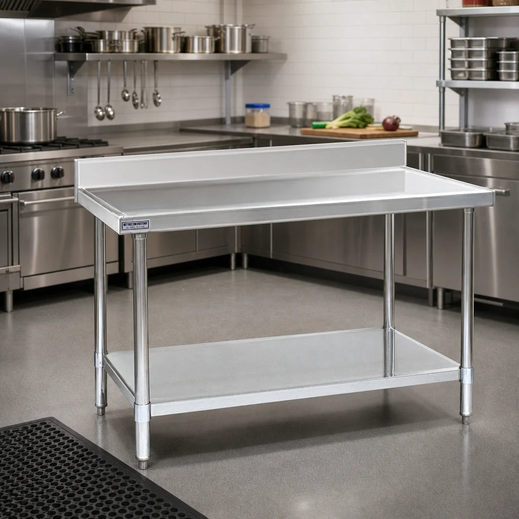Eagle Group Spec-Master T3684EM-BS 84-Inch x 36-Inch Stainless Steel Work Table with 4-1/2-Inch Backsplash and Galvanized Undershelf