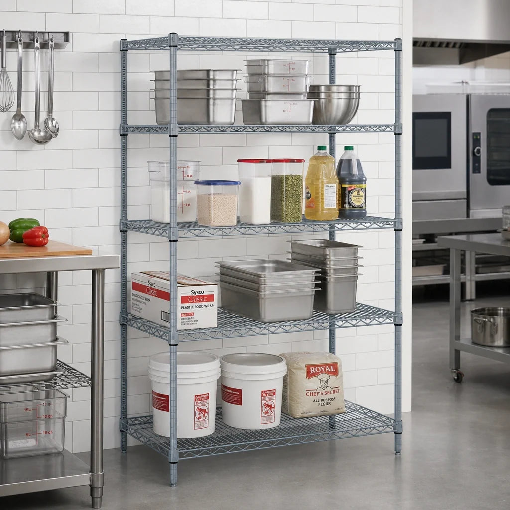 Quantum WR54-2142GY 42"W x 21"D x 54"H Wire Shelving Starter Kit, 4 Shelves, Gray Epoxy Antimicrobial Finish