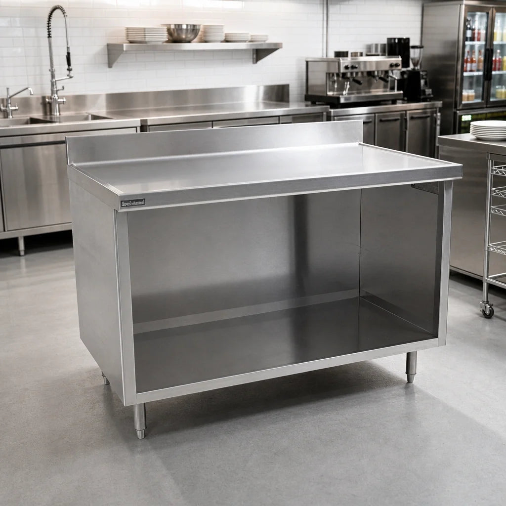 Eagle Group Spec-Master UOB3072SEM Underbar Open-Front Cabinet Base Work Table, 72 x 30 Inches, 14-Gauge Stainless Steel, Marine Edge