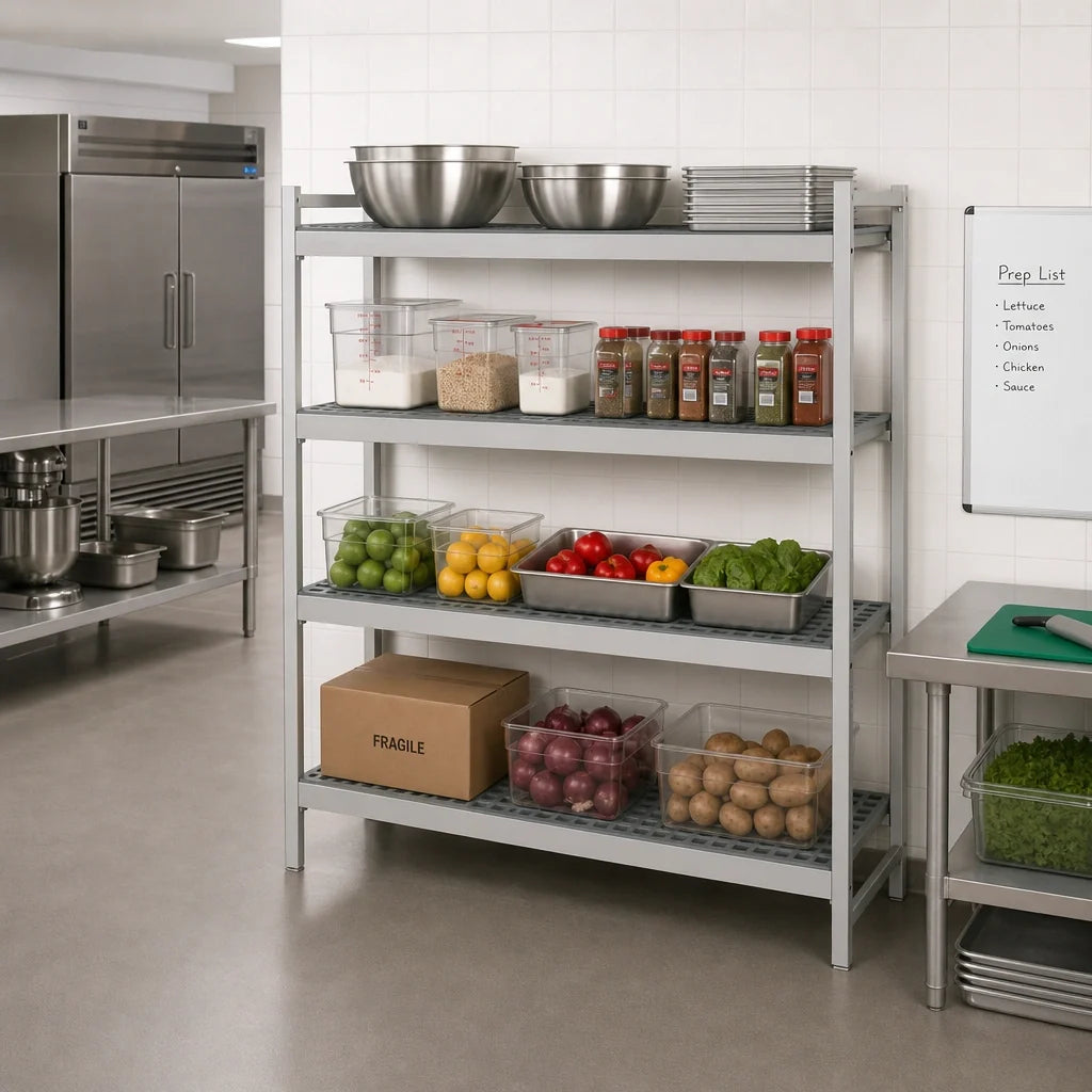 Fermod Fermostock 4R68A66 4-Tier Stationary Starter Polymer Shelving Unit, 68"W x 14"D x 66"H, Gray