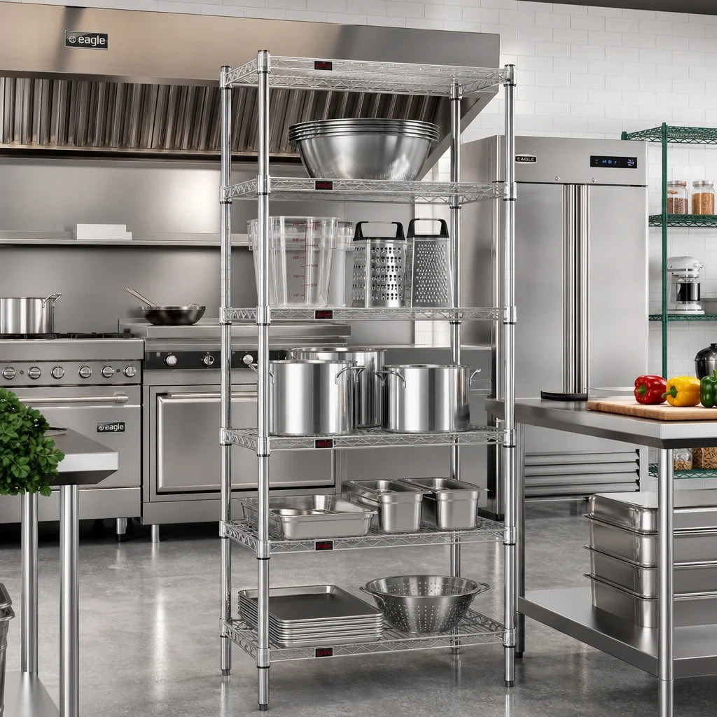 Eagle Group S5-74-2130C 5-Tier Stationary Wire Shelving Starter Unit, 30 x 21 x 74 Inches, Chrome-Plated