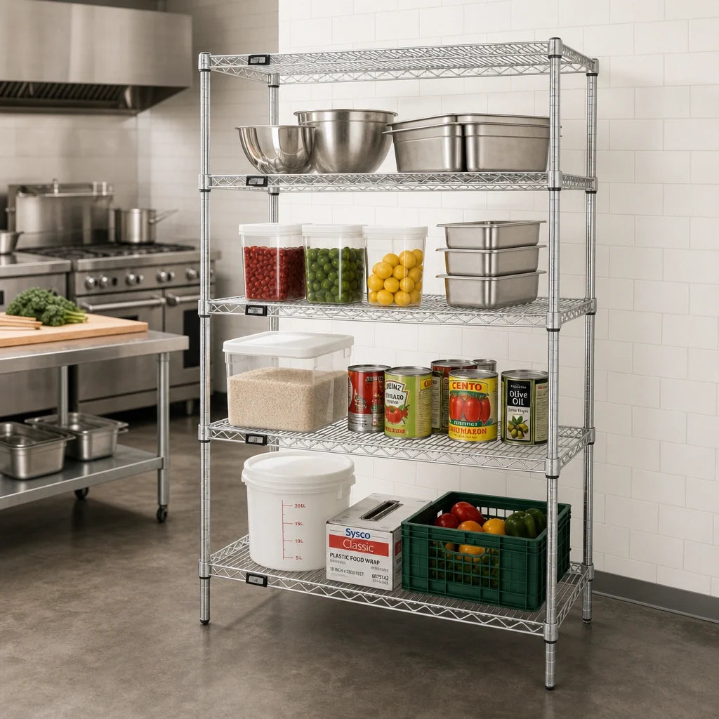 Quantum WR86-1854C 4-Shelf Chrome Wire Shelving Starter Kit, 54"W x 18"D x 86"H, 600–800 lb. Capacity per Shelf