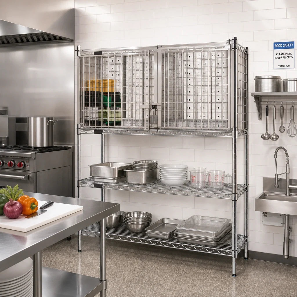 Eagle Group SECM2160S Stainless Steel Security Enclosure Kit, 60"W x 21"D, Side-Hinged Doors, for 21-Inch Shelving
