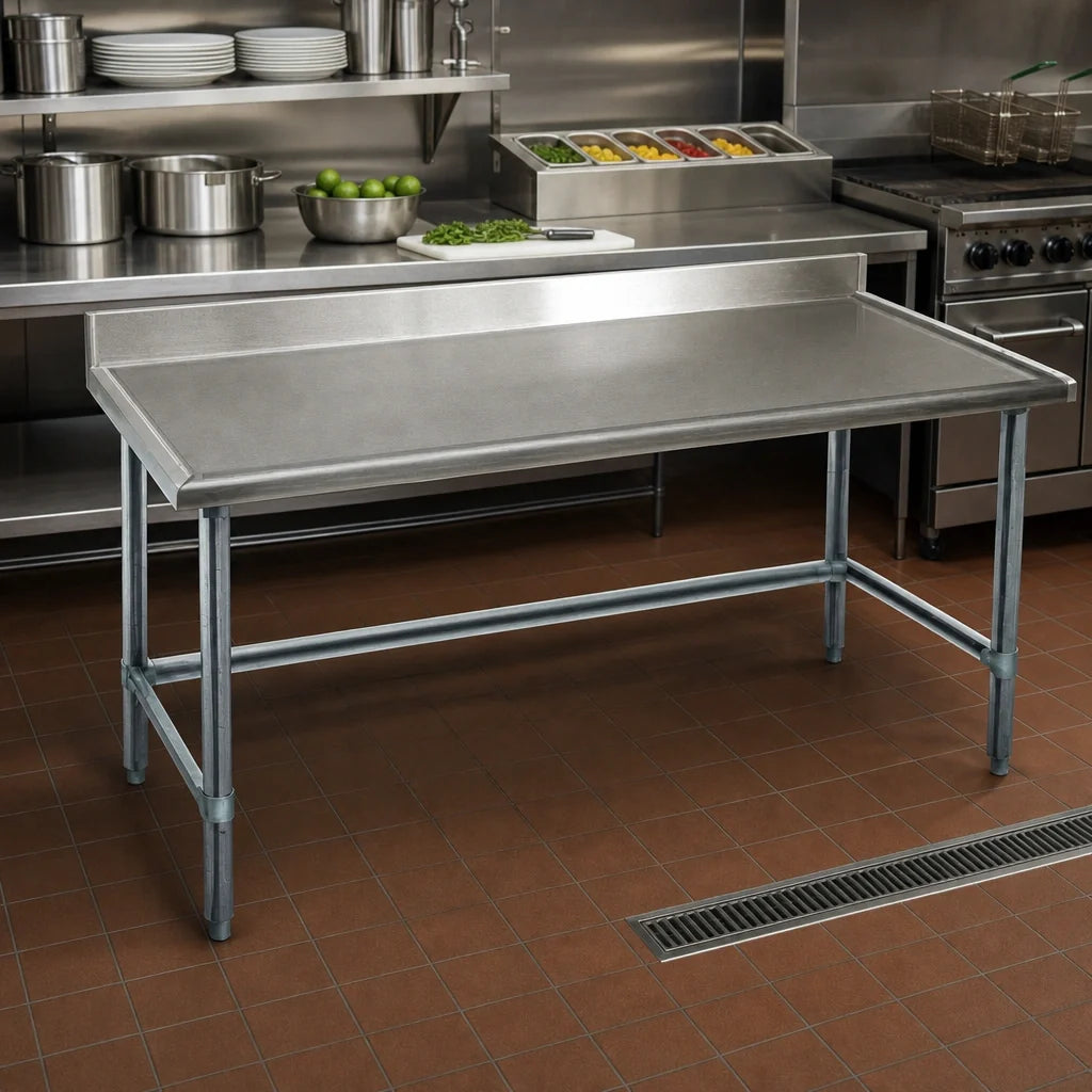 Eagle Group Spec-Master T30108GTEM-BS 108-Inch Stainless Steel Underbar Work Table, 30-Inch Deep, 4-1/2-Inch Backsplash, Galvanized Open Base