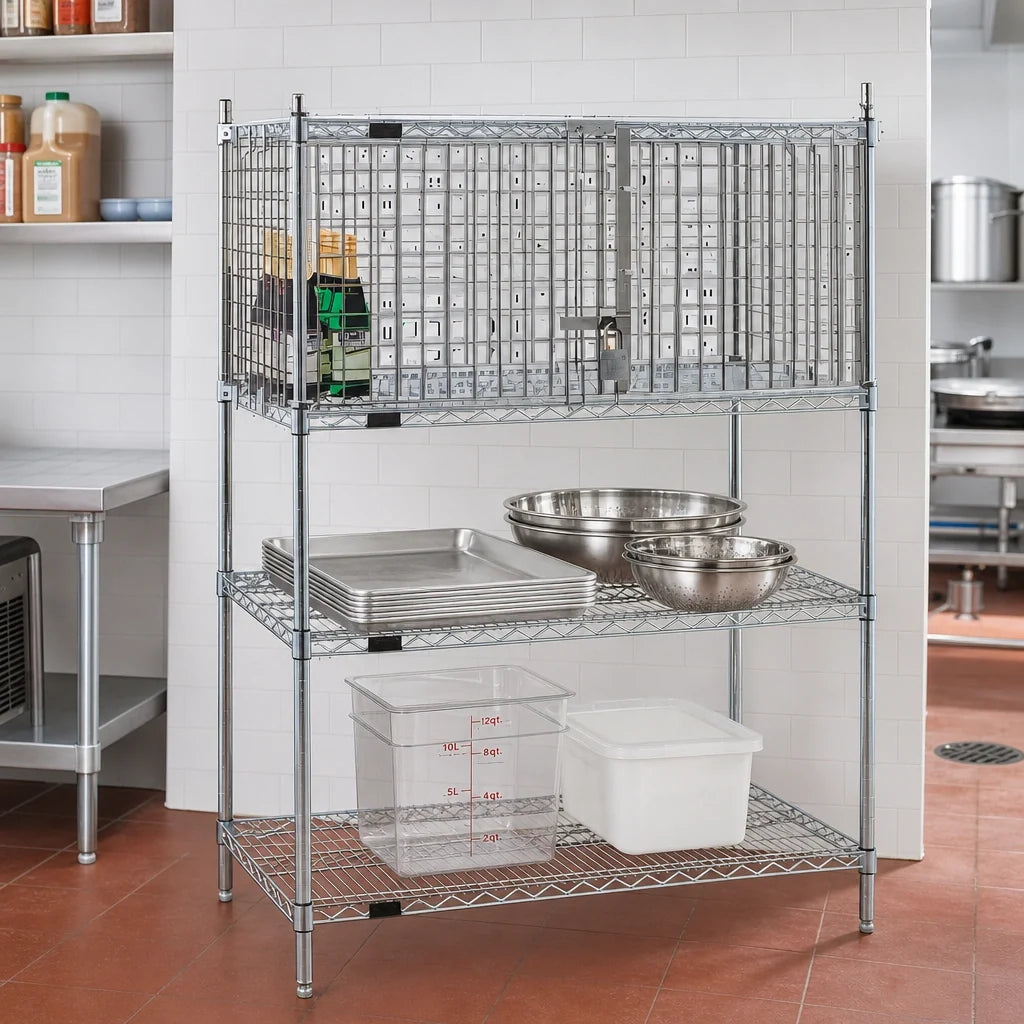 Eagle Group SECM2136C Chrome Security Enclosure Kit with Hinged Doors, 36"W x 21"D, for Wire Shelving