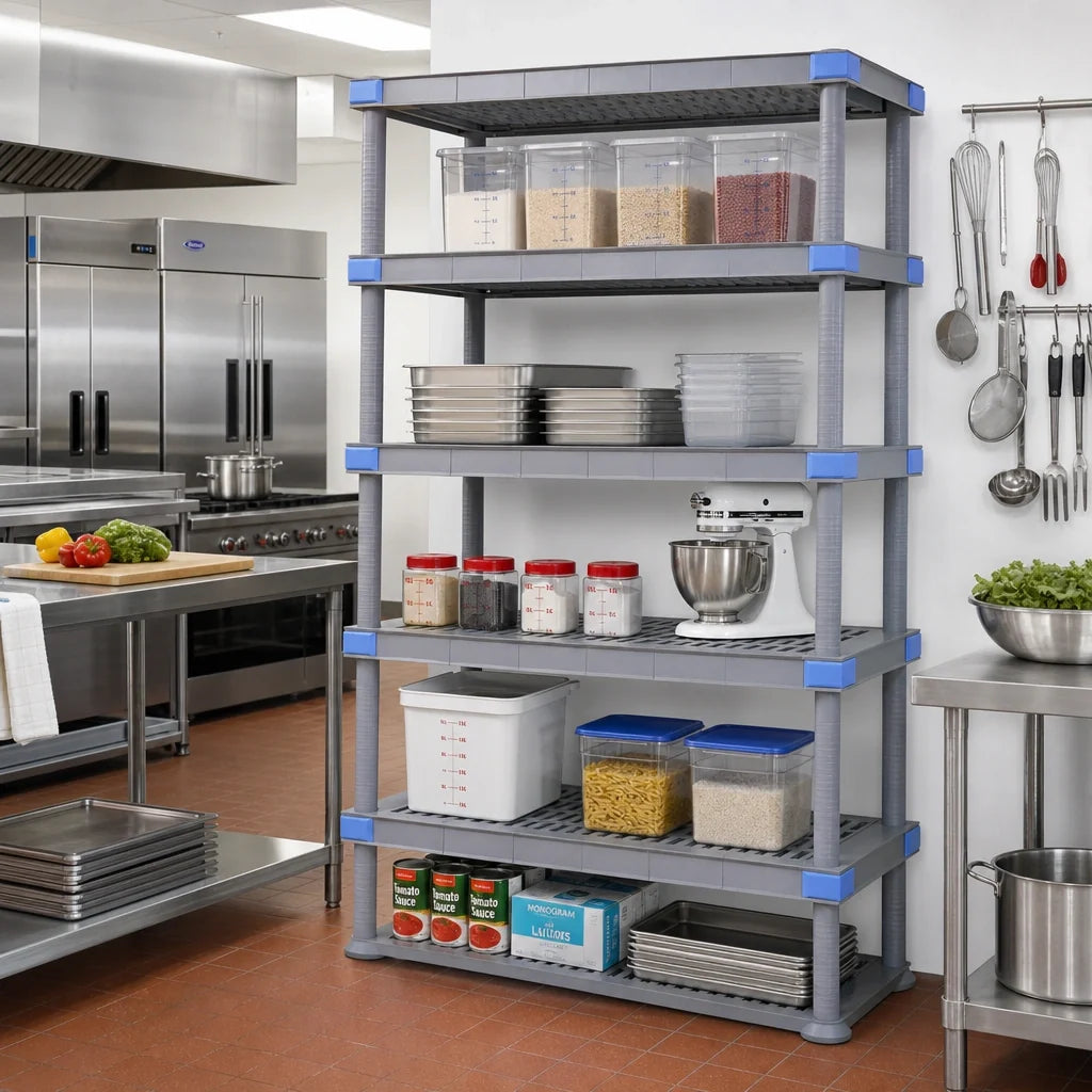 Quantum QP217262VS-5 5-Shelf Polymer Open Grid Shelving Unit, 72"W x 21"D x 62"H, Gray, 2000 lb. Capacity