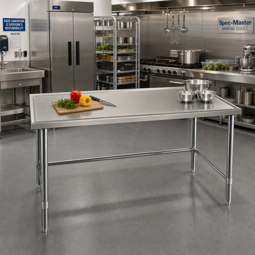 Eagle Group Spec-Master T4872STEM Stainless Steel Work Table, 72 x 48 in, 14-Gauge 300 Series Top, Marine Edge, Open Base