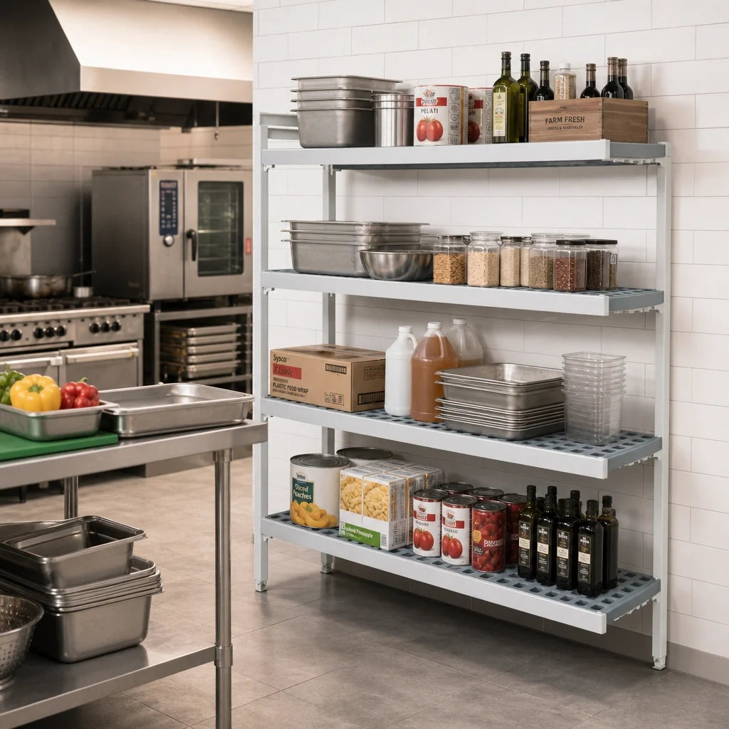 Fermod Fermostock 4R26A71-E 4-Tier Perforated Polymer Shelving Expansion Unit, 71"H x 26"W x 14"D, 800 lb. Per Shelf