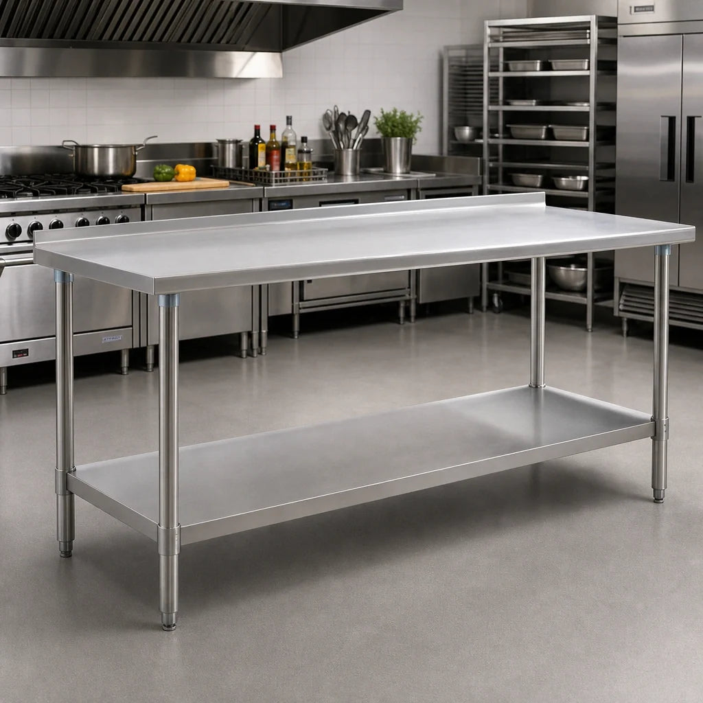 Eagle Group Spec-Master UT30144SE 144-Inch x 30-Inch Stainless Steel Work Table with Rear Up-Turn and Adjustable Undershelf