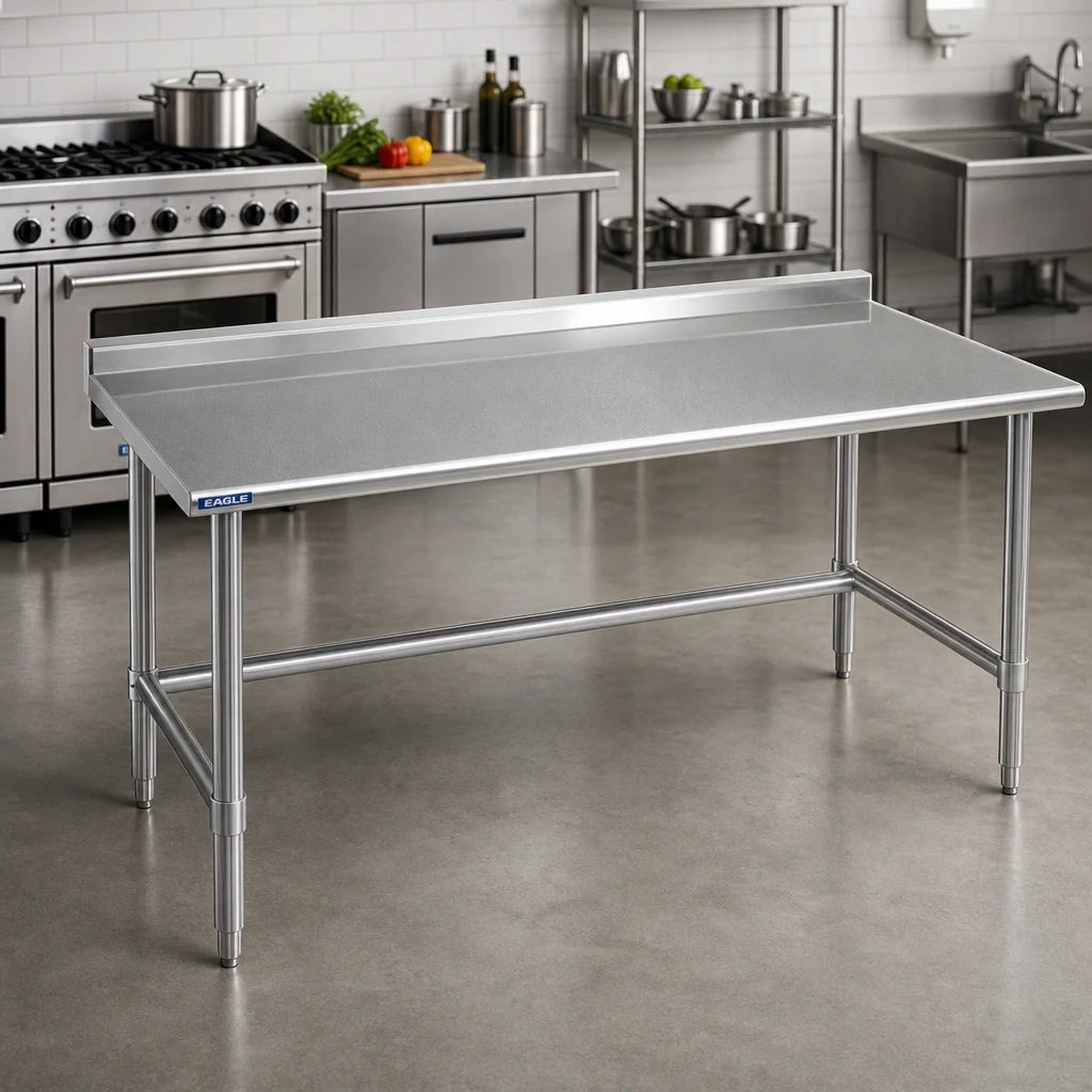 Eagle Group Spec-Master UT3672STE 72" x 36" 14-Gauge 300 Series Stainless Steel Work Table with 1-1/2" Rear Upturn and Open Base
