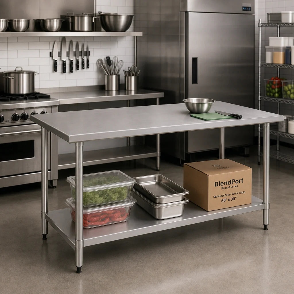 Eagle Group BlendPort® BPT-3060SB 60" x 30" 430 Stainless Steel Work Table with Adjustable Undershelf and Rolled Edges