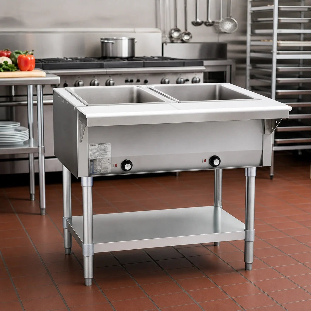 Eagle Group SHT2-LP 33-Inch Propane Hot Food Table with 2 Dry Wells, Open Base and Cutting Board