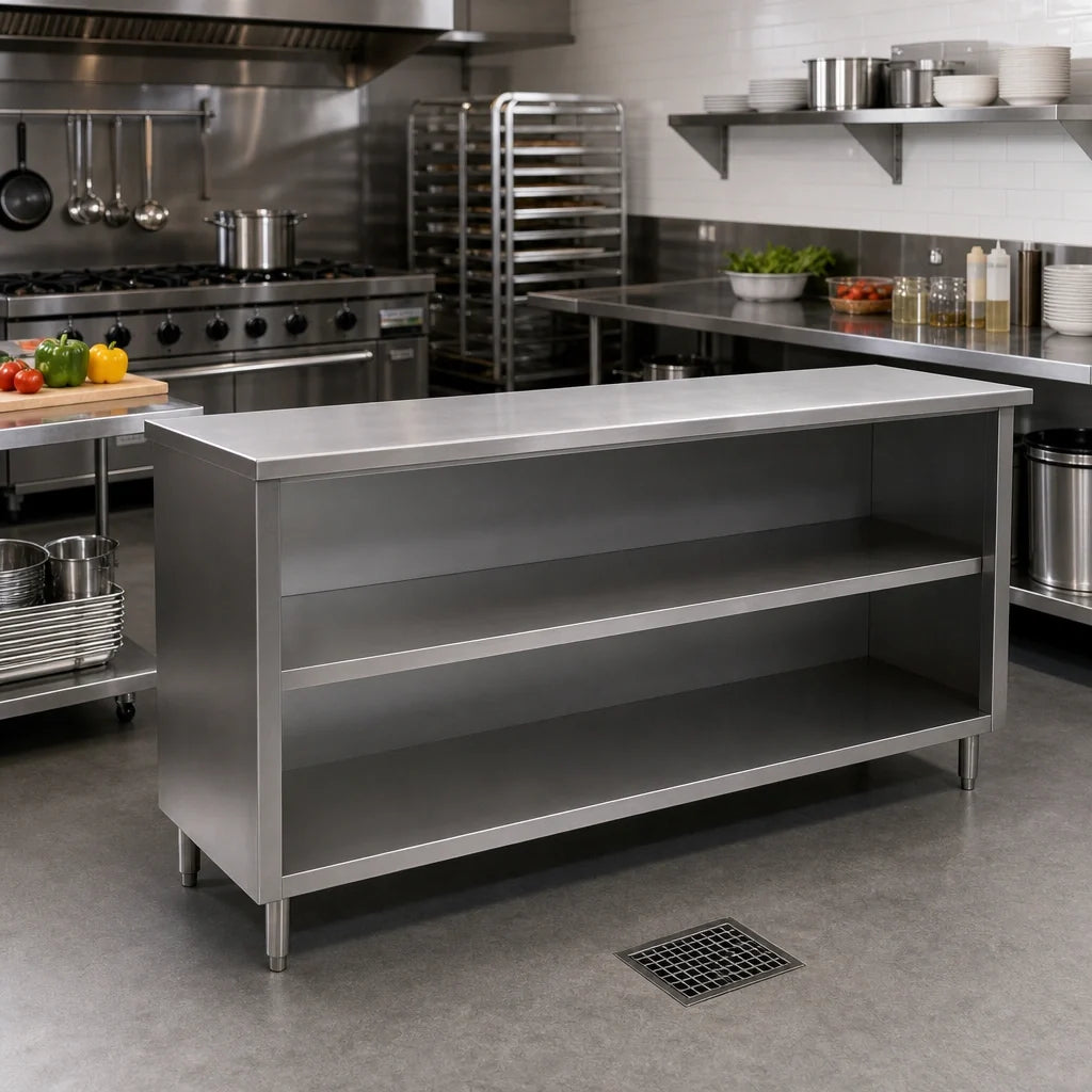 Eagle Group Spec-Master PC1584SE-CS Open-Front Stainless Steel Plate Cabinet with 14/304 Top, Fixed Shelf, 84W x 15D