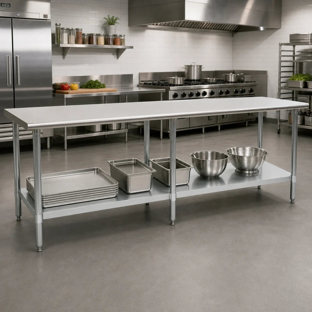 Eagle Group Budget Series T30144B 144-Inch x 30-Inch Flat-Top Stainless Steel Work Table with Adjustable Galvanized Undershelf